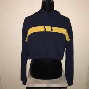 Blue and yellow cropped Forever 21 hoodie